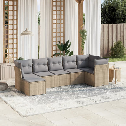 Havesofasæt 7 Dele Med Hynder Polyrattan Beige - Hovedbillede