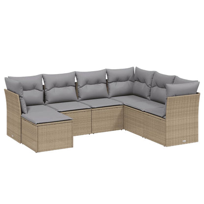 Havesofasæt 7 Dele Med Hynder Polyrattan Beige - Billede 2
