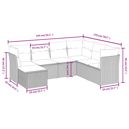 Havesofasæt 7 Dele Med Hynder Polyrattan Beige - Billede 4