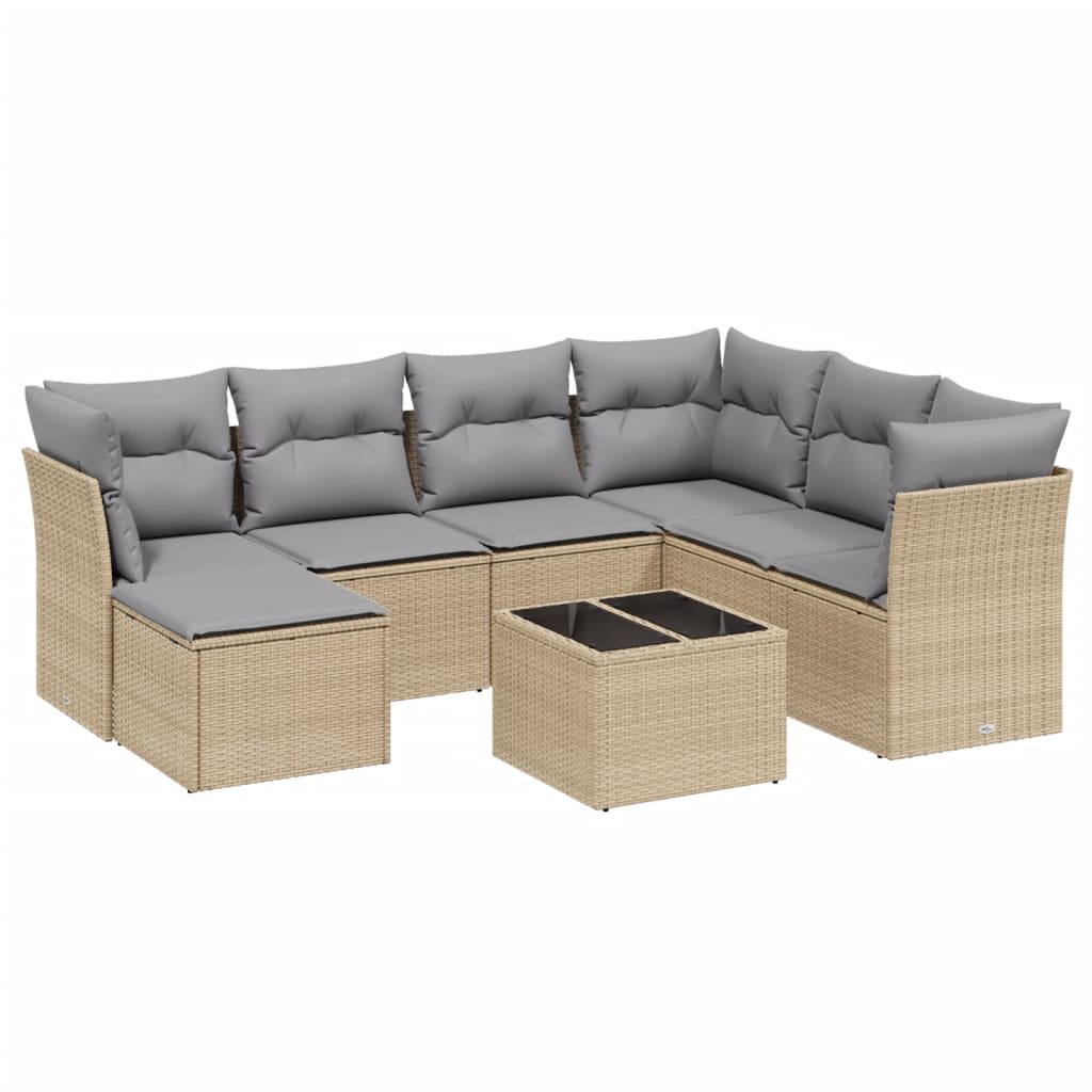 Havesofasæt 8 Dele Med Hynder Polyrattan Beige - Billede 2
