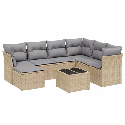 Havesofasæt 8 Dele Med Hynder Polyrattan Beige - Billede 2