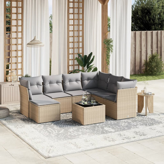 Havesofasæt 8 Dele Med Hynder Polyrattan Beige - Hovedbillede