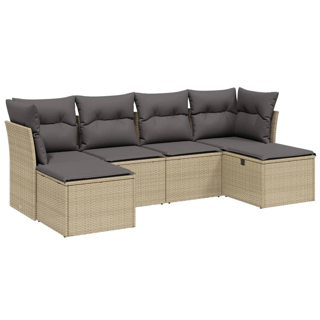 Havesofasæt 6 Dele Med Hynder Polyrattan Beige - Billede 2