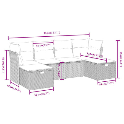 Havesofasæt 6 Dele Med Hynder Polyrattan Beige - Billede 4