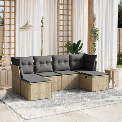 Havesofasæt 6 Dele Med Hynder Polyrattan Beige - Hovedbillede