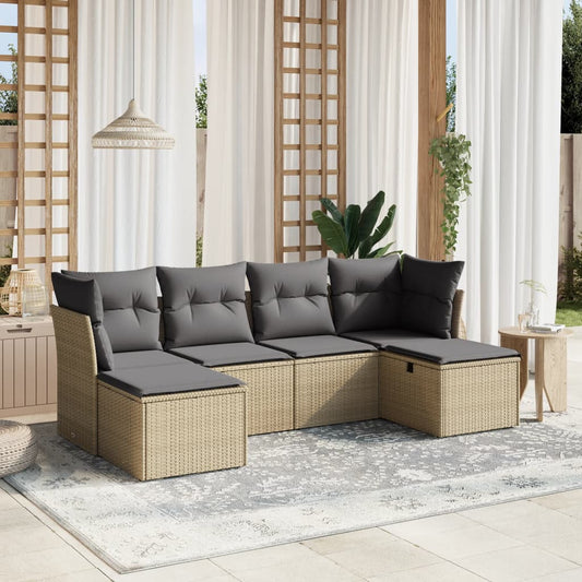 Havesofasæt 6 Dele Med Hynder Polyrattan Beige - Hovedbillede