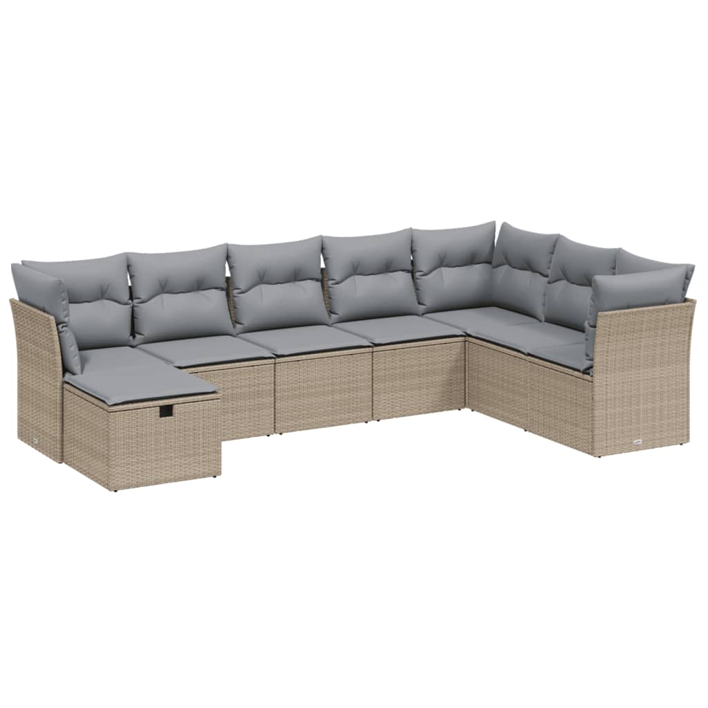 Havesofasæt 8 Dele Med Hynder Polyrattan Beige - Billede 2