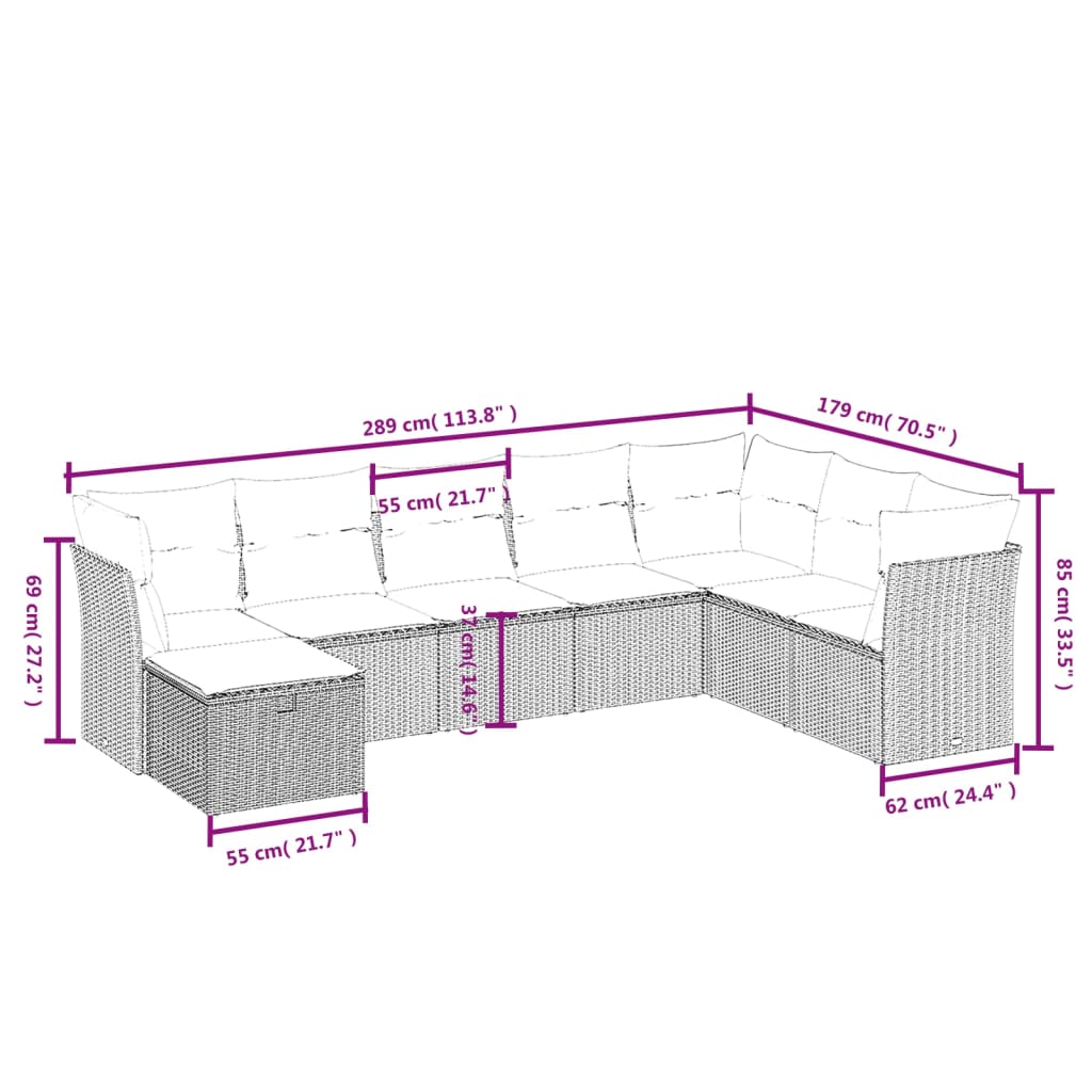 Havesofasæt 8 Dele Med Hynder Polyrattan Beige - Billede 4