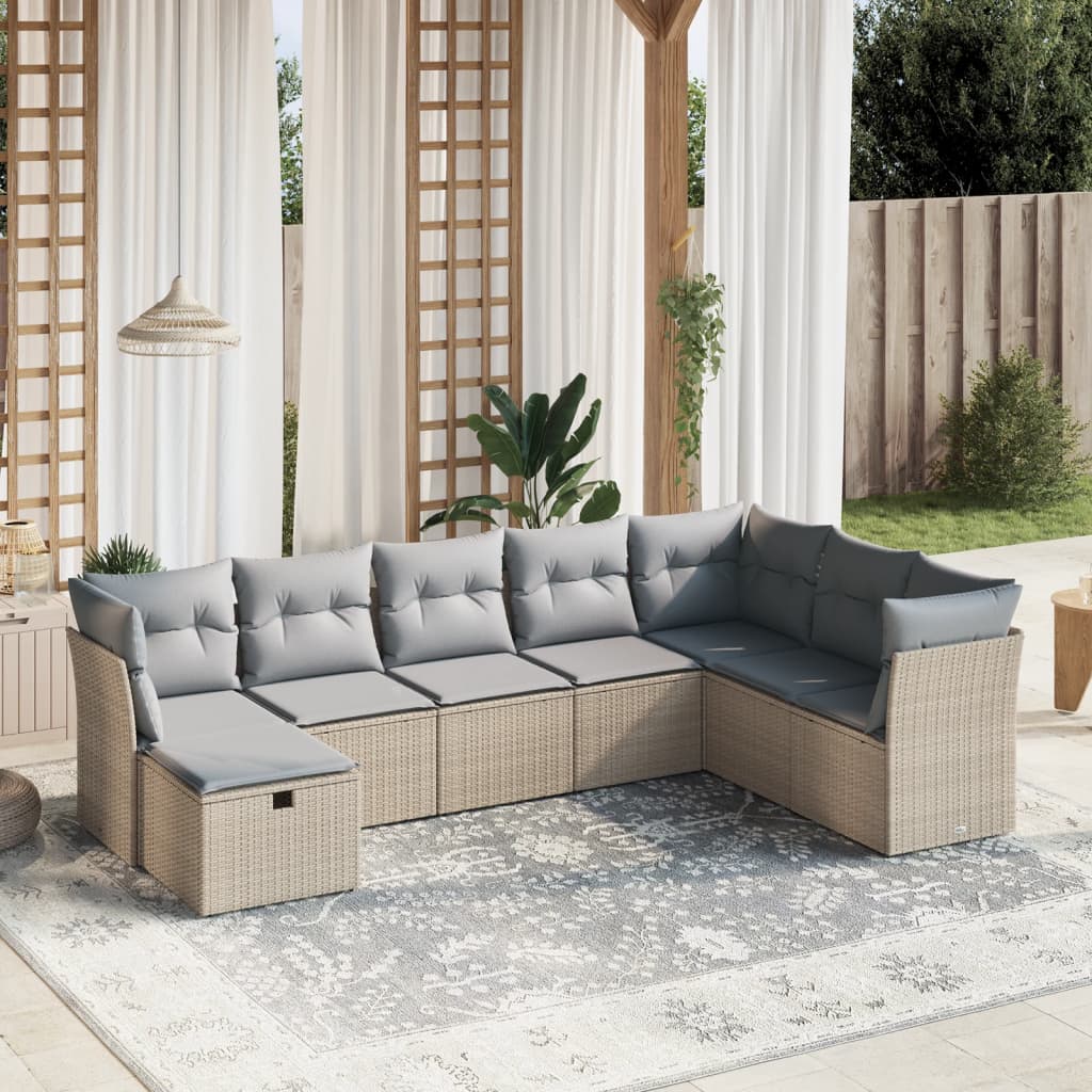Havesofasæt 8 Dele Med Hynder Polyrattan Beige - Hovedbillede
