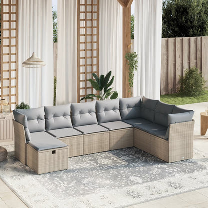 Havesofasæt 8 Dele Med Hynder Polyrattan Beige - Hovedbillede