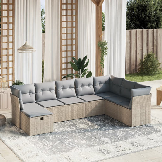 Havesofasæt 8 Dele Med Hynder Polyrattan Beige - Hovedbillede