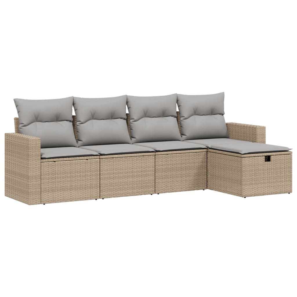 Havesofasæt 5 Dele Med Hynder Polyrattan Beige - Billede 2