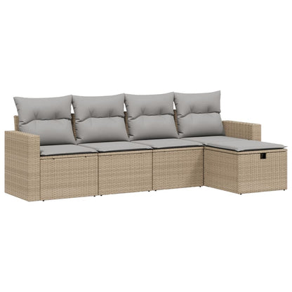 Havesofasæt 5 Dele Med Hynder Polyrattan Beige - Billede 2