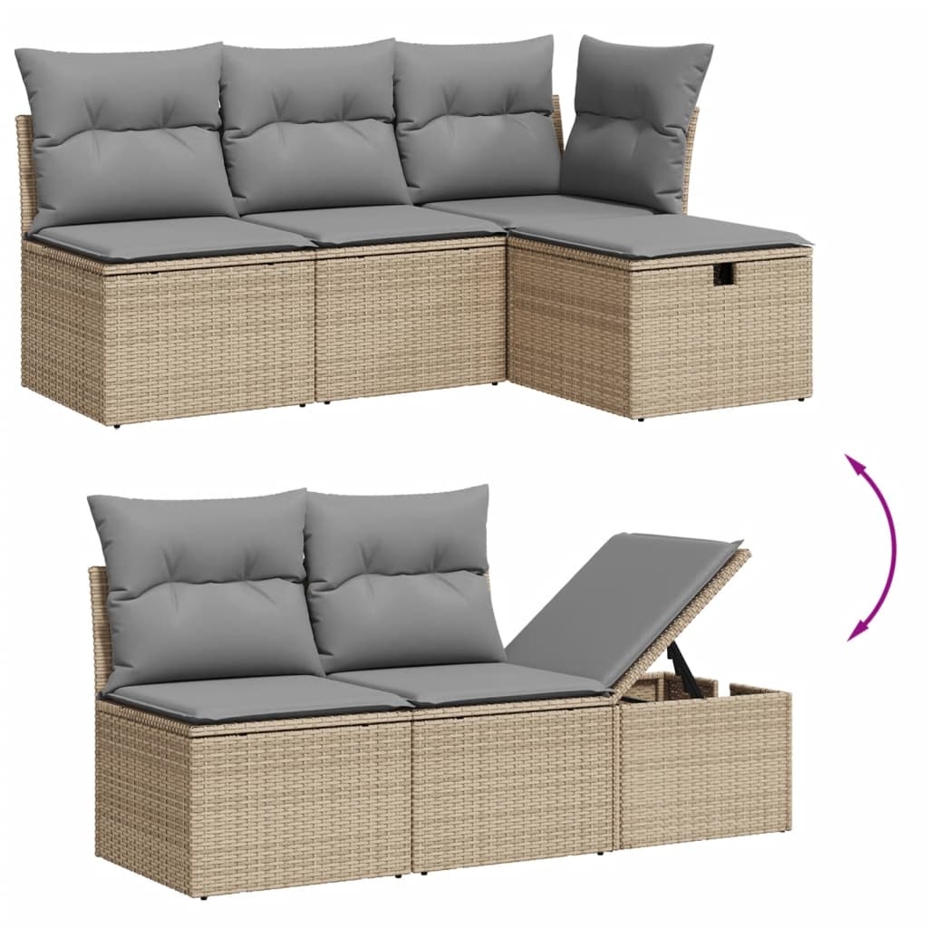 Havesofasæt 5 Dele Med Hynder Polyrattan Beige - Billede 3