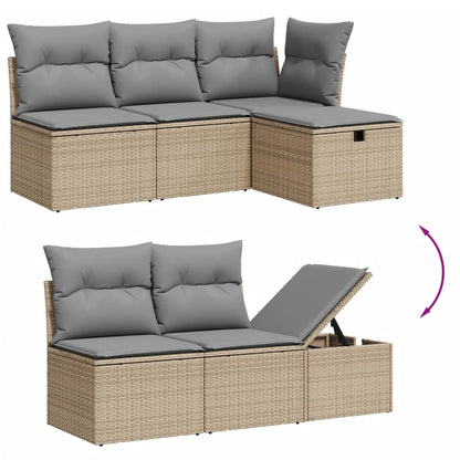 Havesofasæt 5 Dele Med Hynder Polyrattan Beige - Billede 3
