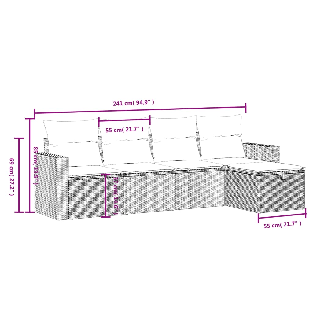 Havesofasæt 5 Dele Med Hynder Polyrattan Beige - Billede 4