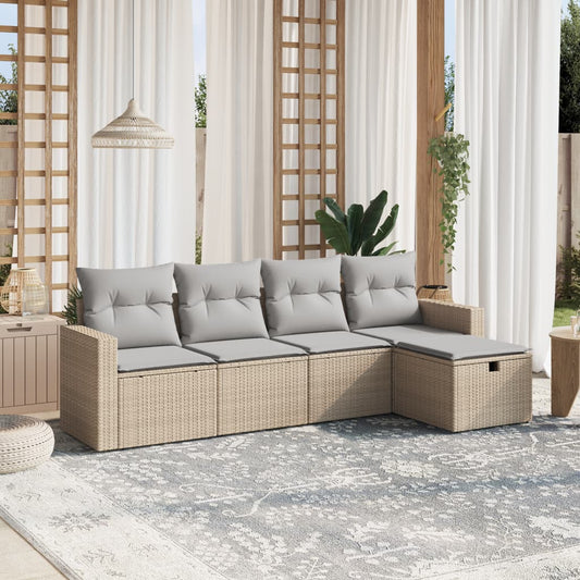 Havesofasæt 5 Dele Med Hynder Polyrattan Beige - Hovedbillede