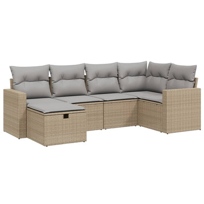 Havesofasæt 6 Dele Med Hynder Polyrattan Beige - Billede 2