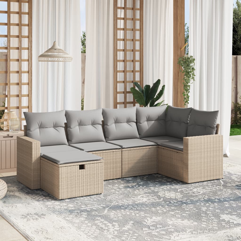 Havesofasæt 6 Dele Med Hynder Polyrattan Beige - Hovedbillede