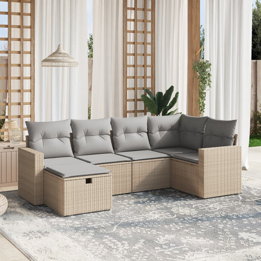Havesofasæt 6 Dele Med Hynder Polyrattan Beige - Hovedbillede
