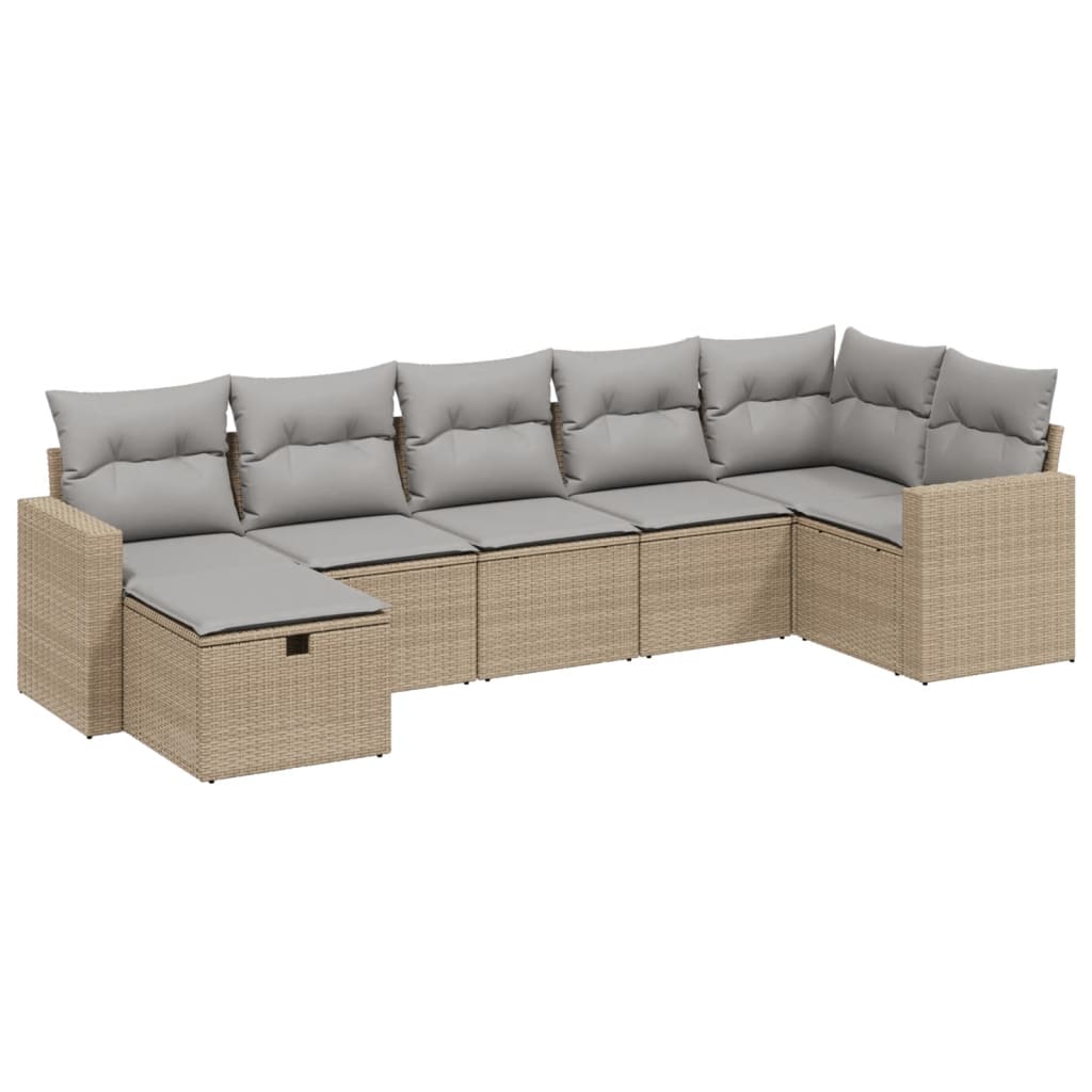 Havesofasæt 7 Dele Med Hynder Polyrattan Beige - Billede 2