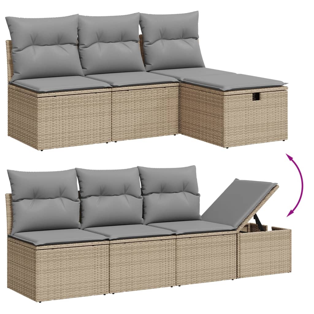 Havesofasæt 7 Dele Med Hynder Polyrattan Beige - Billede 3