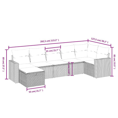 Havesofasæt 7 Dele Med Hynder Polyrattan Beige - Billede 4