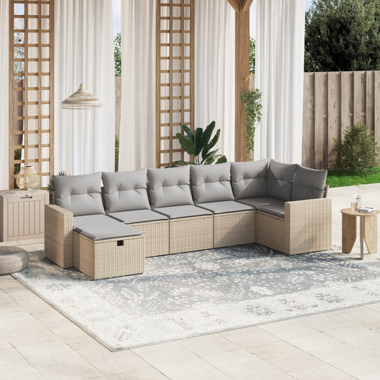 Havesofasæt 7 Dele Med Hynder Polyrattan Beige - Hovedbillede
