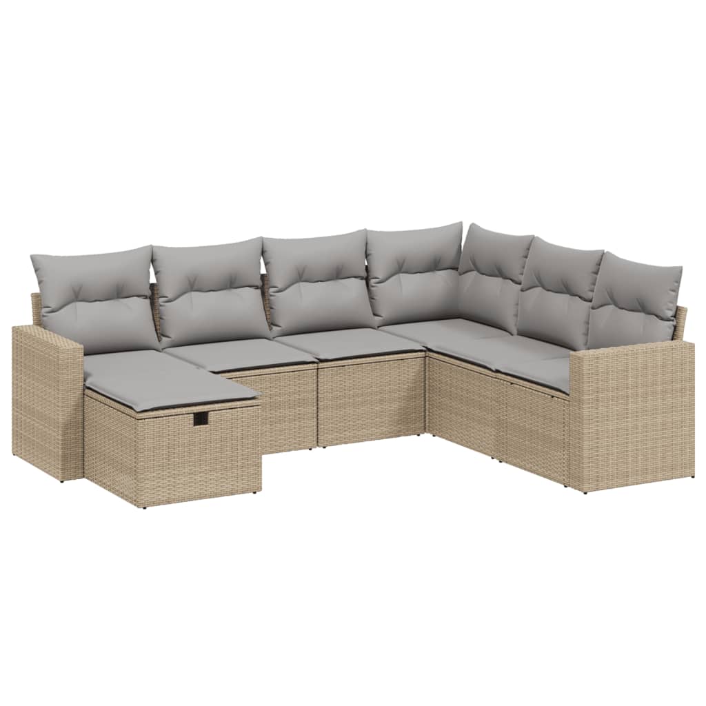 Havesofasæt 7 Dele Med Hynder Polyrattan Beige - Billede 2