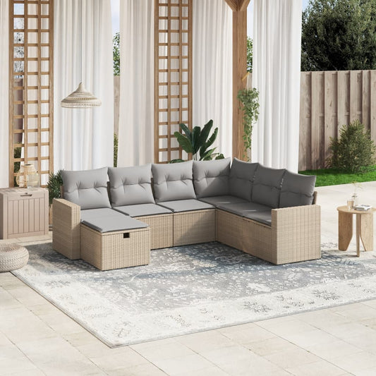 Havesofasæt 7 Dele Med Hynder Polyrattan Beige - Hovedbillede