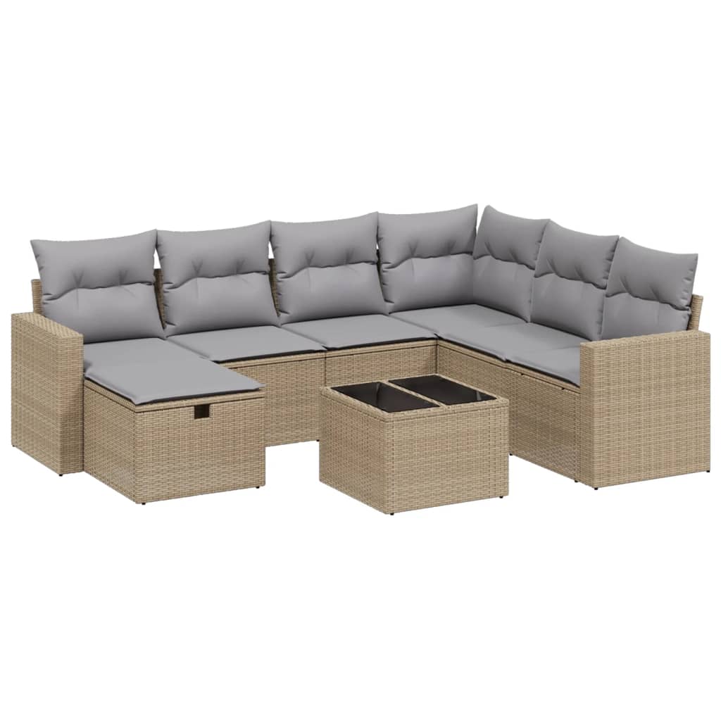 Havesofasæt 8 Dele Med Hynder Polyrattan Beige - Billede 2