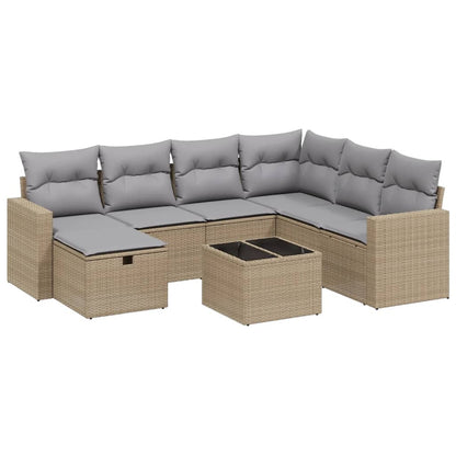 Havesofasæt 8 Dele Med Hynder Polyrattan Beige - Billede 2