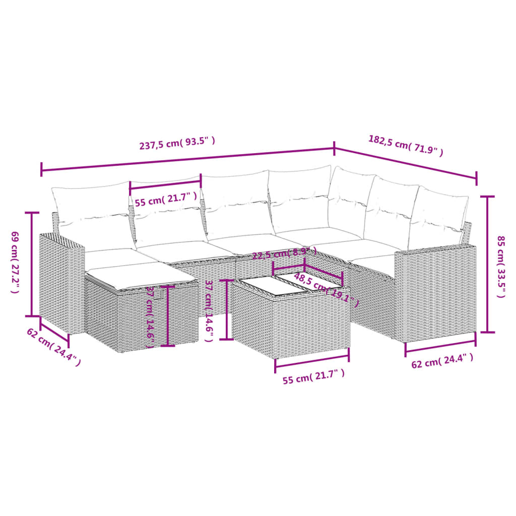 Havesofasæt 8 Dele Med Hynder Polyrattan Beige - Billede 4