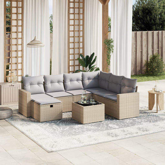 Havesofasæt 8 Dele Med Hynder Polyrattan Beige - Hovedbillede