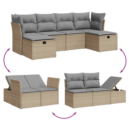 Havesofasæt 6 Dele Med Hynder Polyrattan Beige - Billede 3