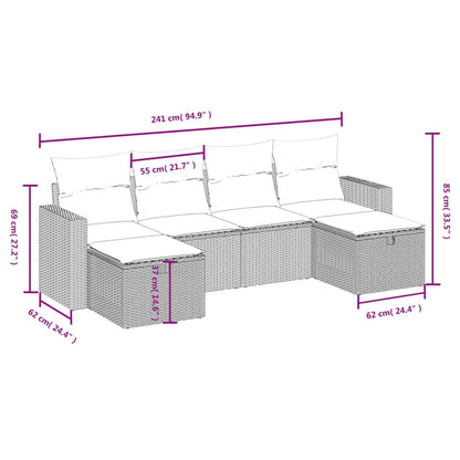Havesofasæt 6 Dele Med Hynder Polyrattan Beige - Billede 4