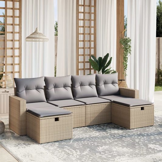 Havesofasæt 6 Dele Med Hynder Polyrattan Beige - Hovedbillede