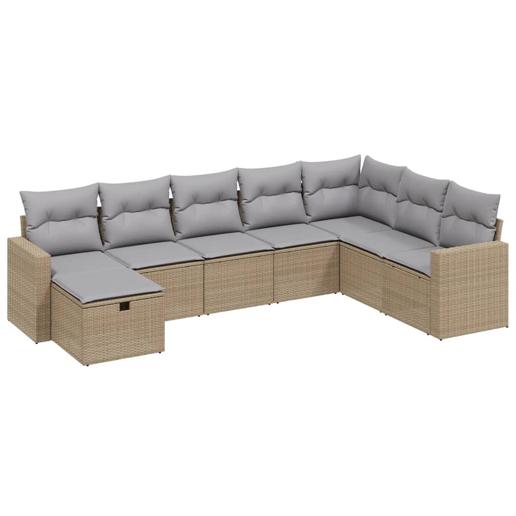Havesofasæt 8 Dele Med Hynder Polyrattan Beige - Billede 2