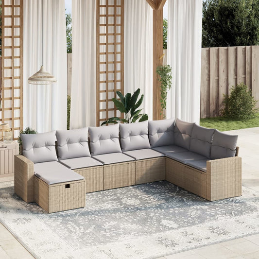 Havesofasæt 8 Dele Med Hynder Polyrattan Beige - Hovedbillede