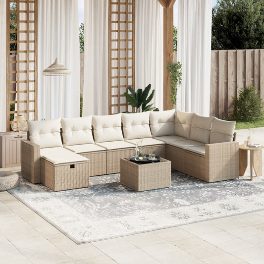 Sofasæt Til Haven 9 Dele Med Hynder Polyrattan Beige
