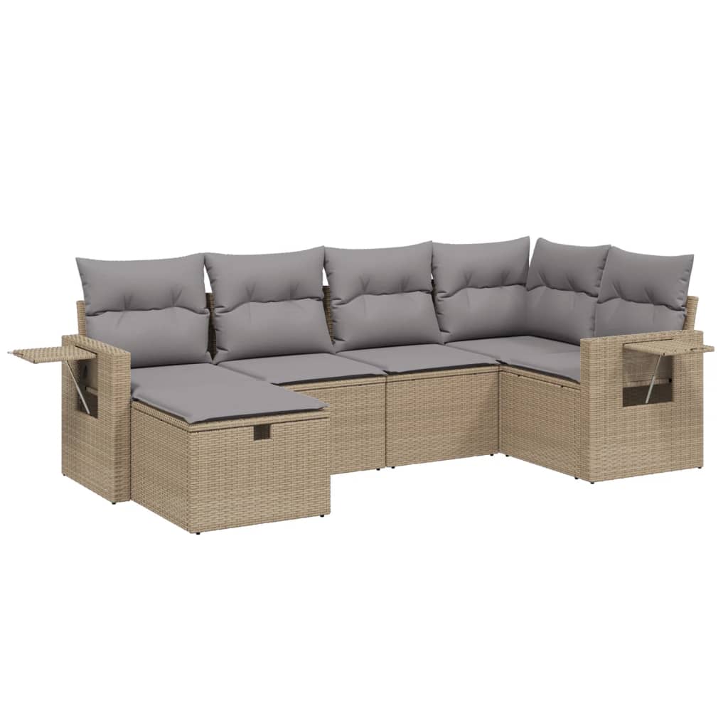 Havesofasæt 6 Dele Med Hynder Polyrattan Beige - Billede 2