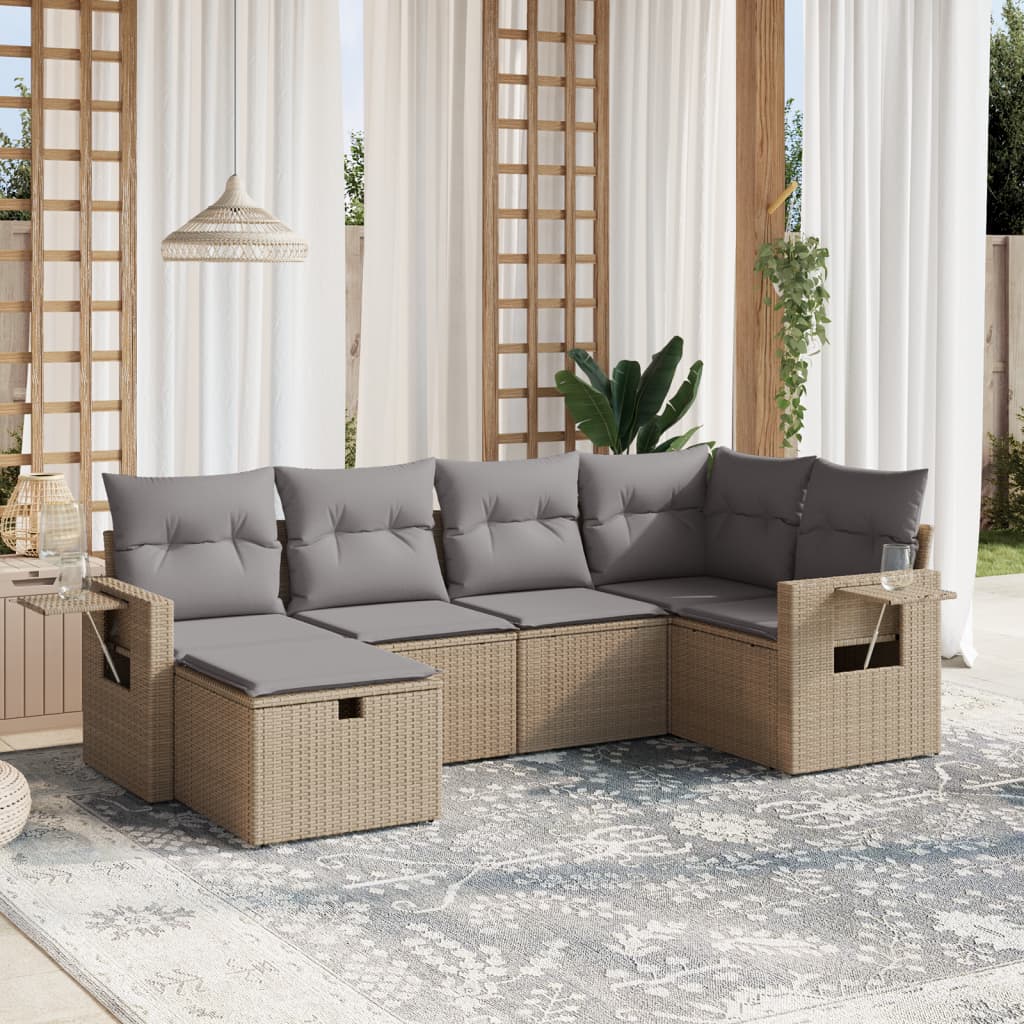 Havesofasæt 6 Dele Med Hynder Polyrattan Beige - Hovedbillede