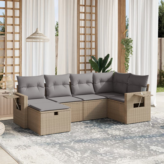 Havesofasæt 6 Dele Med Hynder Polyrattan Beige - Hovedbillede