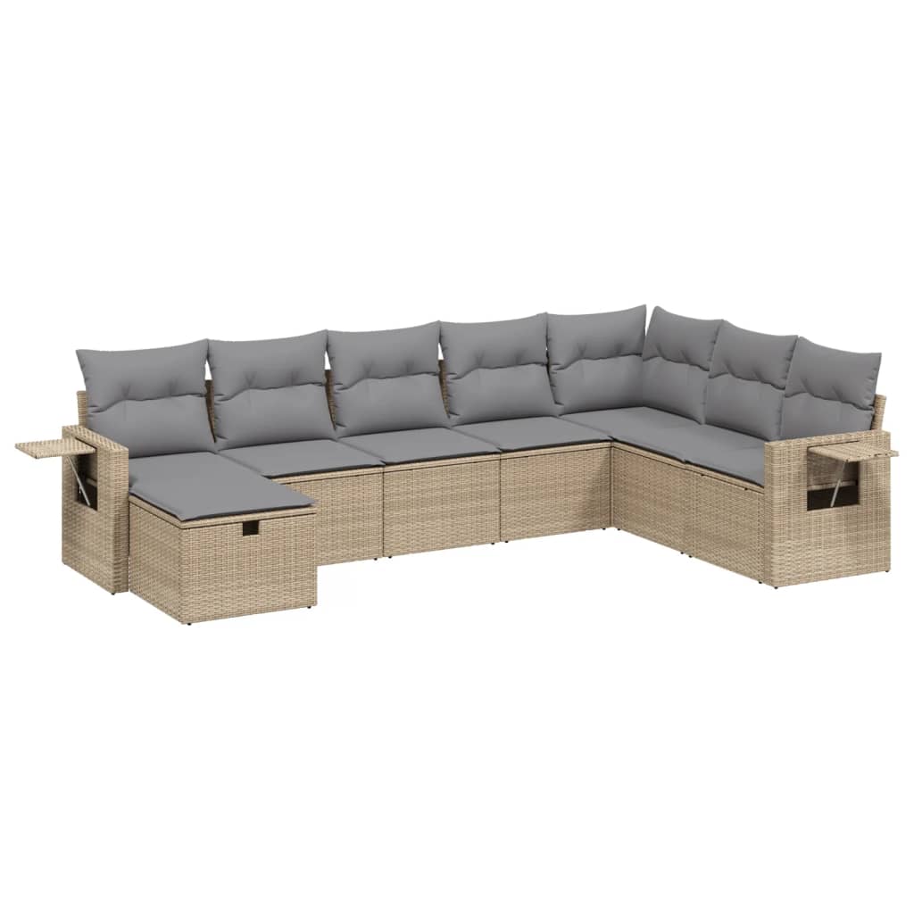 Havesofasæt 8 Dele Med Hynder Polyrattan Beige - Billede 2