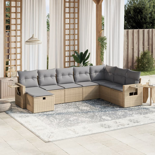 Havesofasæt 8 Dele Med Hynder Polyrattan Beige - Hovedbillede