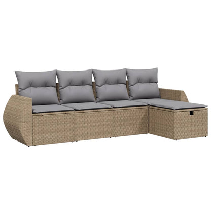 Havesofasæt 5 Dele Med Hynder Polyrattan Beige - Billede 2