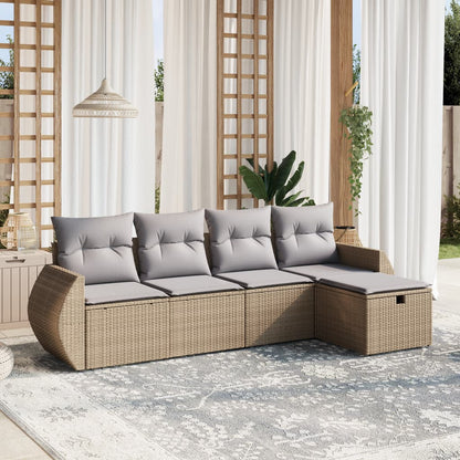 Havesofasæt 5 Dele Med Hynder Polyrattan Beige - Hovedbillede