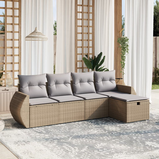 Havesofasæt 5 Dele Med Hynder Polyrattan Beige - Hovedbillede