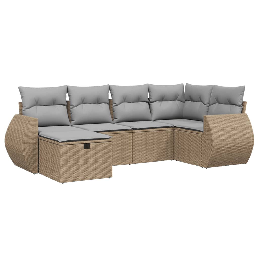 Havesofasæt 6 Dele Med Hynder Polyrattan Beige - Billede 2