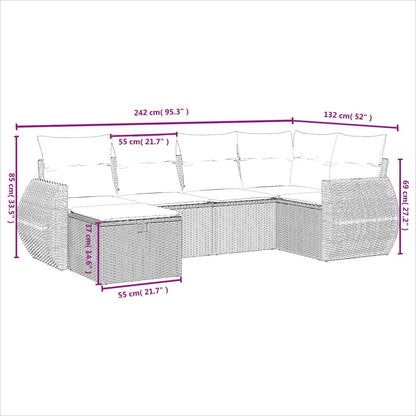 Havesofasæt 6 Dele Med Hynder Polyrattan Beige - Billede 4
